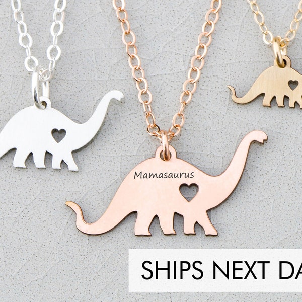 Dinosaur Necklace • Mom Gift Dino Mother Child Charm • Brachiosaurus Long Neck • Unique Mama Necklace • Personalize Name Funny Gift Cute