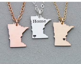Collar personalizado del estado de Minnesota: regalo de plata esterlina para la ciudad natal.