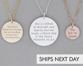 Life Mantra Custom Quote Necklace • Sterling Silver 14K Gold Fill • Personalized Phrase Jewelry • Book Song Lyric Scripture Verse • Favorite