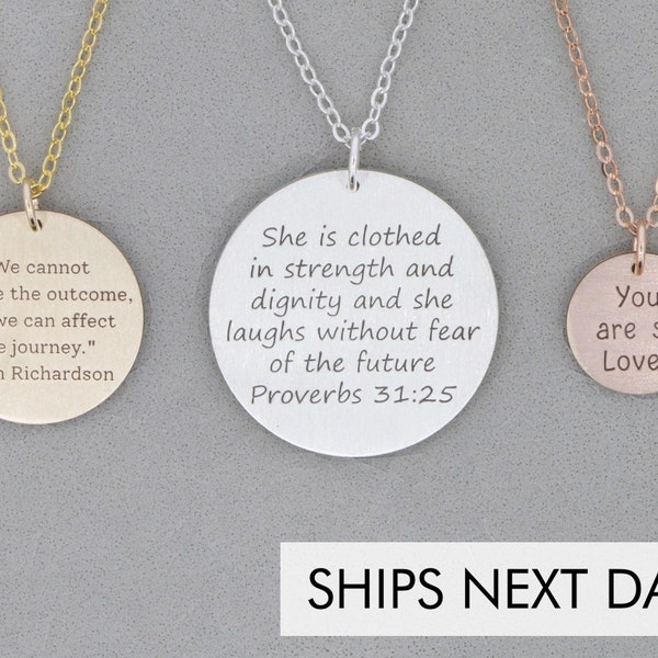 Life Mantra Custom Quote Necklace • Sterling Silver 14K Gold Fill • Personalized Phrase Jewelry • Book Song Lyric Scripture Verse • Favorite