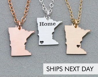 Minnesota State •  Minnesota Necklace •  United States Charm •  USA Pendant Sterling Silver State Necklace Hometown Moving Away Gift