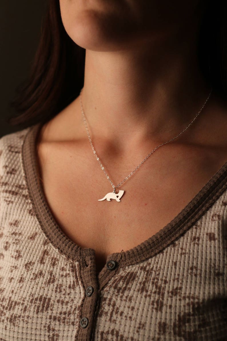 Ferret Gift Pet Ferret Necklace Sterling Silver Personalized Rodent Charm Custom Weasel Engraved Ferret Loss Memorial Pendant Rose Gold image 2