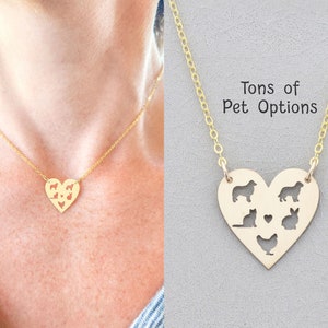 Pet Lover Gift Necklace Multiple Pets Heart Dog Mom Gift Bunny Rabbit Horse Animal Lover Necklace Dog Loss Cat Lover Pet Memorial image 1