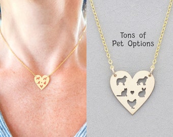 Pet Lover Gift Necklace • Multiple Pets Heart Dog Mom Gift • Bunny Rabbit Horse Animal Lover Necklace • Dog Loss Cat Lover Pet Memorial