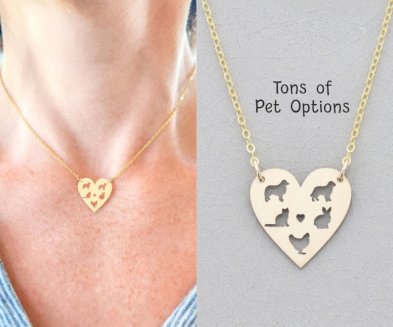 Pet Lover Gift Necklace Multiple Pets Heart Dog Mom Gift Bunny Rabbit Horse Animal Lover Necklace Dog Loss Cat Lover Pet Memorial image 1