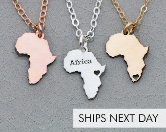 Africa Gift Gold Africa Jewelry •  African Country Necklace •  Silver Africa Charm Rose Gold Africa Pendant Mission Trip Missionary
