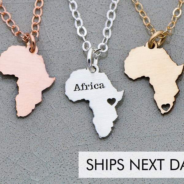 Africa Gift Gold Africa Jewelry •  African Country Necklace •  Silver Africa Charm Rose Gold Africa Pendant Mission Trip Missionary