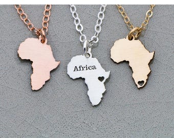 Collier Afrique • Idée cadeau missionnaire • Cadeau de voyage Envie de voyage • Pendentif or Kenya Zaïre Afrique du Sud • Prénom personnalisé Tanzanie Égypte