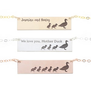 Mothers Day Gift Mom Necklace • Mama Duck Duckling Bar Necklace • Gift for Wife • Mom Baby Necklace • Mother Child Pet Duck Jewelry