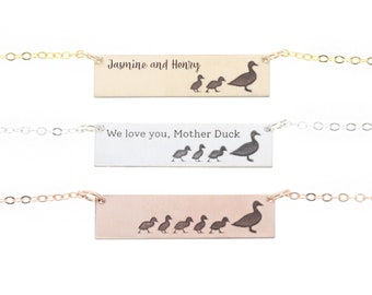 Mothers Day Gift Mom Necklace • Mama Duck Duckling Bar Necklace •  Gift for Wife •  Mom Baby Necklace •  Mother Child Duck Lover Jewelry