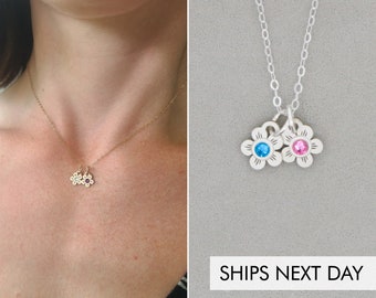 Tiny Birthstone Flower Necklace Nature Jewelry Gardener Floral Charm Botanical Mom Gift Floral Pendant Gift for Her Grandma Jewelry Petite