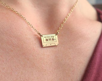 Personalized Cassette Tape Necklace: Engraved Retro 80s Jewelry