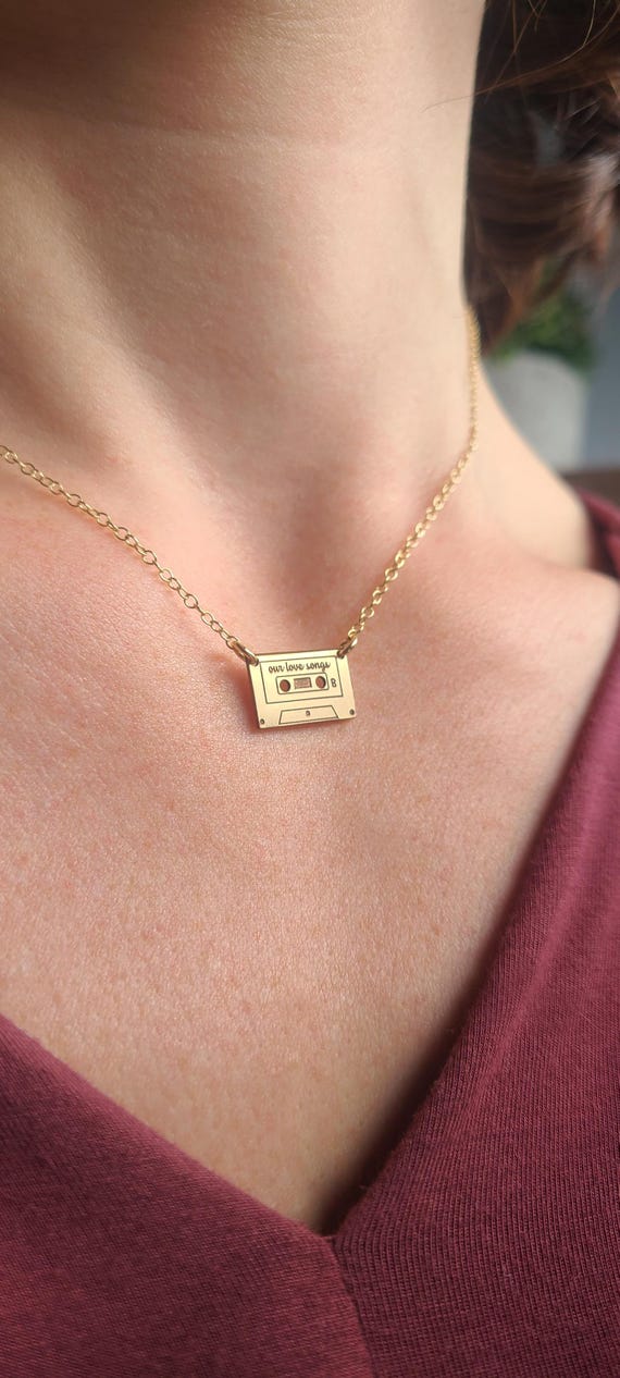 Personalized Cassette Tape Necklace: Engraved Retro 80s Jewelry