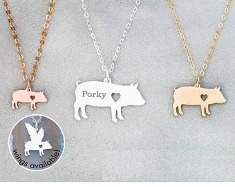 Colar personalizado com pingente de porco: Joias em prata de lei com animais de fazenda
