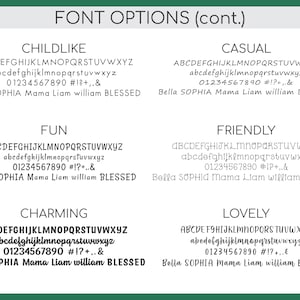 IvyByDesign font option chart with green border