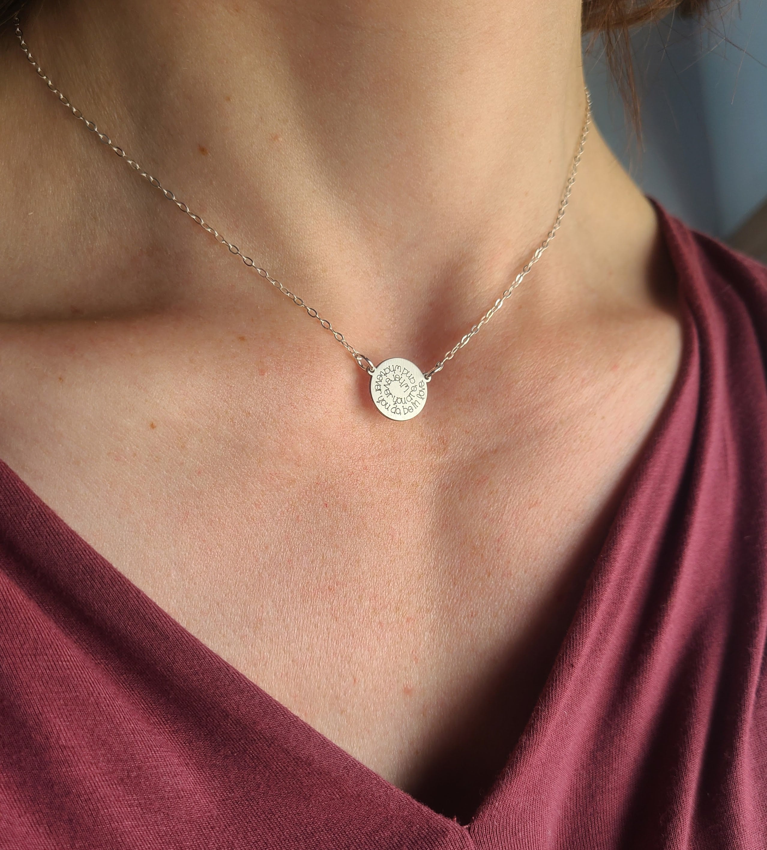 Sterling Silver Spiral Quote Necklace: Personalized Engraved Pendant