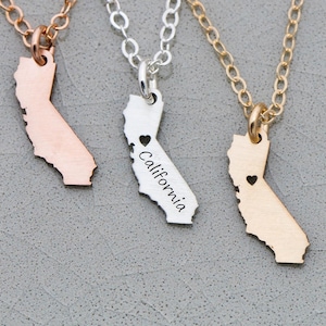 California State Necklace CA Charm • Cali Moving Gift Personalized Present • Best Friend Gift State Necklace Los Angeles San Francisco
