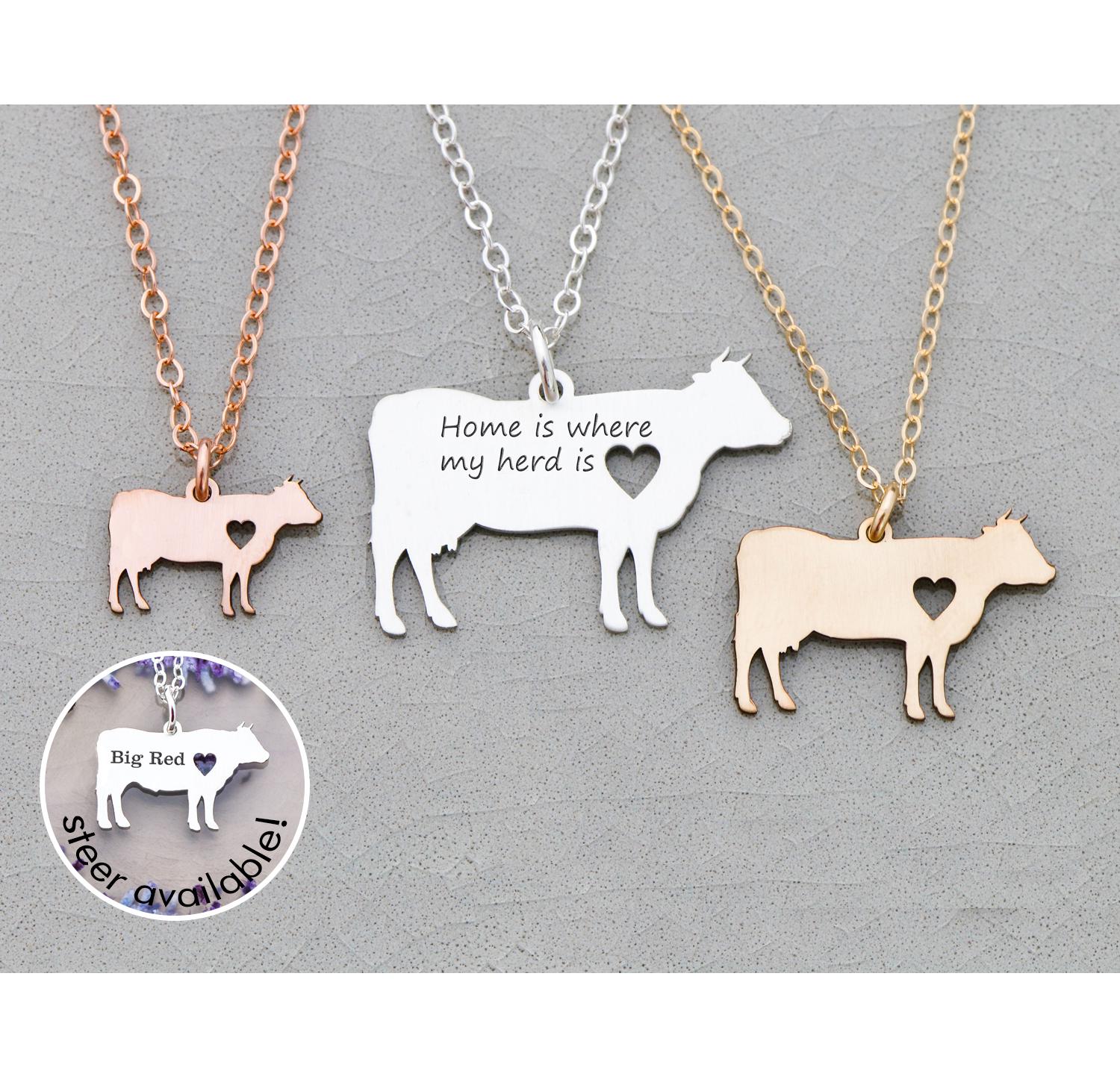 Cow Necklace • Cattle Jewelry Personalized Pet Cow Jewelry • Farm Animal Lover Gift Funny Dairy Cow Gift • Farm Cattle Charm Cow • 4H Steer