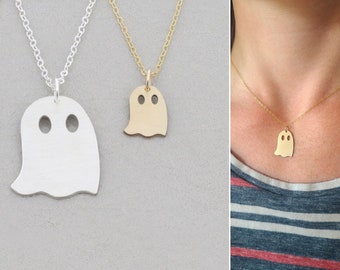 Ghost Necklace Halloween Jewelry Haunted Ghost Charm Spooky Scary October 31st Fall Lover Harvest Gift Sterling Silver 14K Gold Fill