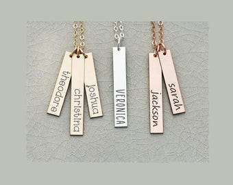 Personalized Gold Vertical Name Bar Necklace: Custom Mom Gift