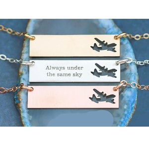 Personalized Aircraft Bar Necklace: Military Deployment Gift, Sterling Silver