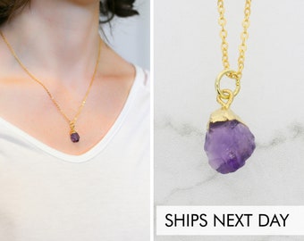 14K Gold Amethyst Necklace - February Birthday Gift - Amethyst Jewelry - Purple Wedding Jewelry - Romantic Gift for Her - Wife Necklace