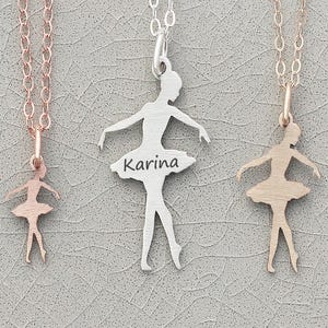Ballerina Necklace • Dancer Jewelry Little Girls Charm Engraved Ballet Gift • Ballet Slipper Ballerina Dancer Ballet Little Girls Jewelry