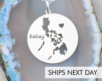 Philippines Necklace •  Island Charm Missionary Gift Custom Engraving Location Jewelry Adoption Travel Charm Country Pendant