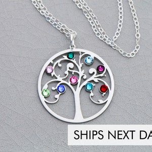 Tree of Life Necklace Family Tree Birthstone Gift Family Necklace Grandmother Gift Grandma Necklace Mom Birthstone Kids Mothers Day image 1