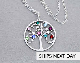 Tree of Life Necklace • Family Tree Birthstone Gift • Family Necklace Grandmother Gift Grandma Necklace • Mom Birthstone Kids Mothers Day