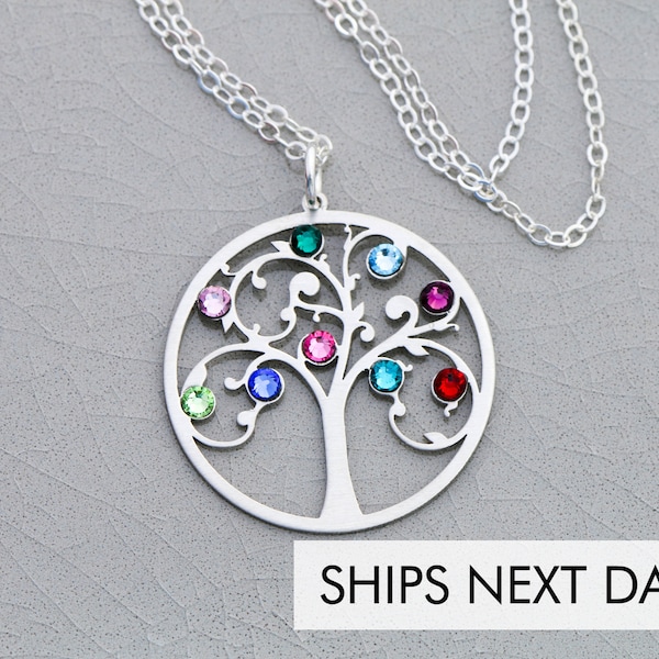 Tree of Life Necklace • Family Tree Birthstone Gift • Family Necklace Grandmother Gift Grandma Necklace • Mom Birthstone Kids Mothers Day