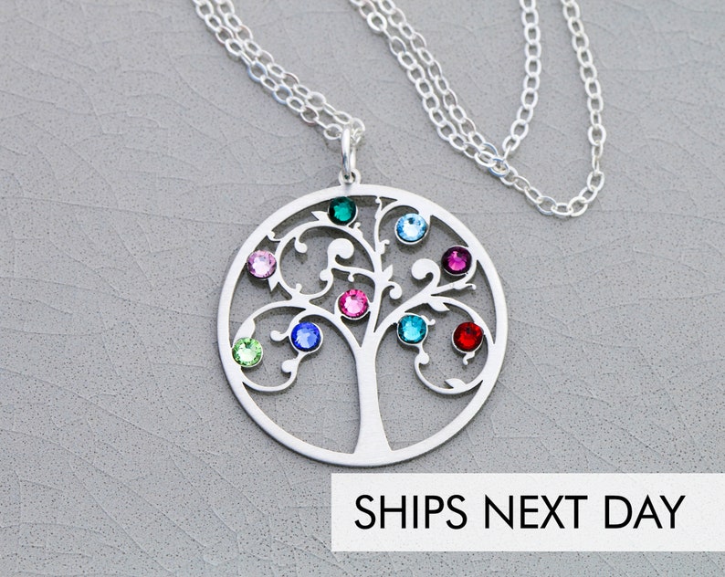 Tree of Life Necklace Family Tree Birthstone Gift Family Necklace Grandmother Gift Grandma Necklace Mom Birthstone Kids Mothers Day image 1