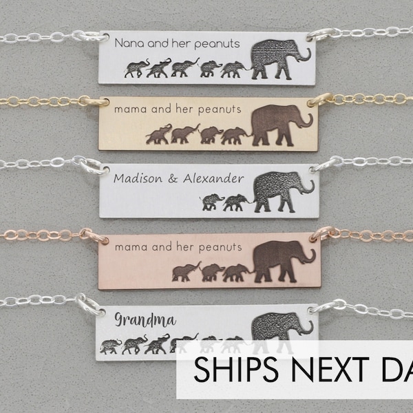 Elephant Mama Baby Bar Necklace •  Mom Gift Grandma Funny Mother Present •  Gift from Children Mother Child Jewelry •  Baby Elephant