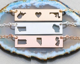 State Bar Necklace: Sterling Silver Friendship Jewelry, Moving Away Gift