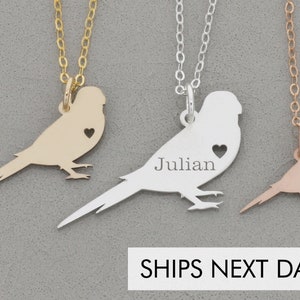 Parakeet Necklace Bird Charm •  Personalized Bird Jewelry Cute Pet Unique Custom Bird Pendant •  Engraved Animal Jewelry Cute Tropical Bird