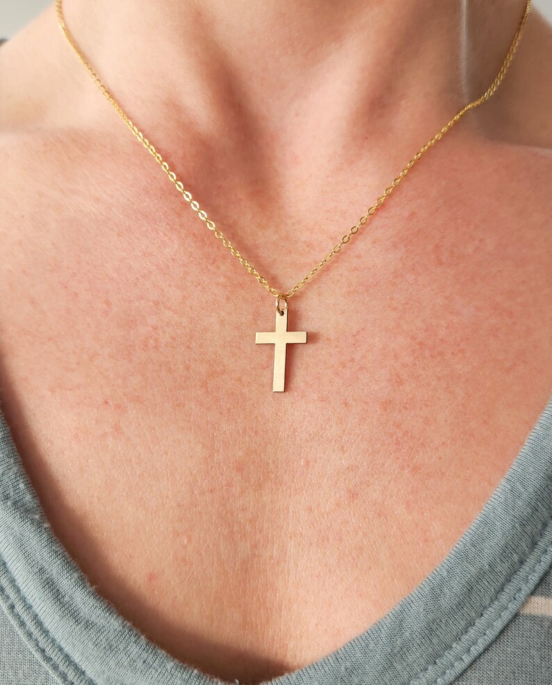 Custom Cross Necklace Personalized Christian Jesus Gift Religious Easter Jewelry Sterling Silver 14K Gold Filled Charm Pastor Gift image 2