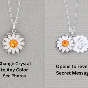 Daisy Necklace with Secret Message Life Mantra Quote Sunflower Charm Sterling Silver Rainbow Crystal Summer Jewelry Friendship Gift image 2