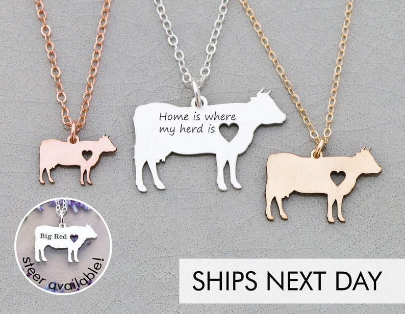 Cow Necklace Cattle Jewelry Personalized Pet Cow Jewelry Farm Animal Lover Gift Funny Dairy Cow Gift Farm Cattle Charm Cow 4H Steer image 1