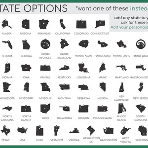 IvyByDesign state options chart – all 50 state outline shapes from Alabama to Wyoming.