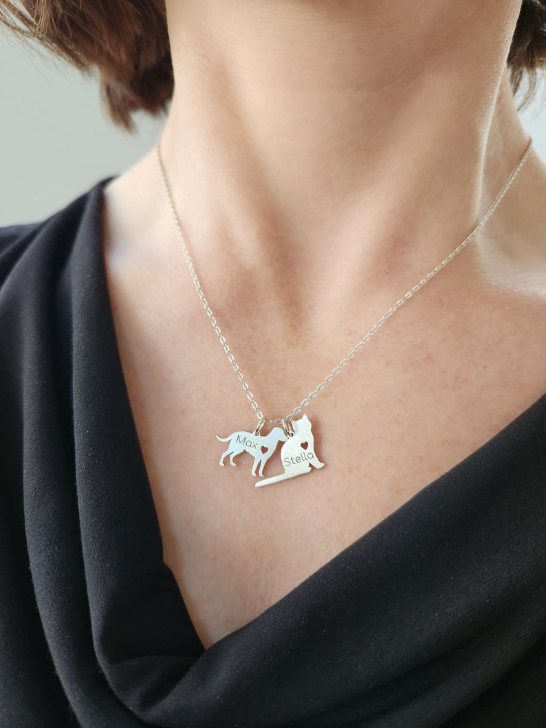 Custom Pet Necklace Dog Mom Gift Two Dog Charm Three Cat Family Two Pets Multiple Kitty Necklace Animal Charm Necklace Name Dog Loss image 2