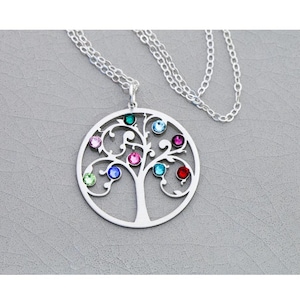 Tree of Life Necklace • Family Tree Birthstone Gift • Family Necklace Grandmother Gift Grandma Necklace • Mom Birthstone Kids Mothers Day