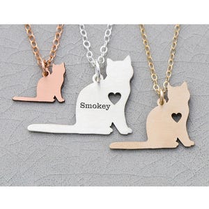 Cat Necklace Kitty Necklace • Kitten Charm Necklace Sterling Silver • Custom Cat Name Pendant Animal Cat Memorial • Cat Lover Loss Present