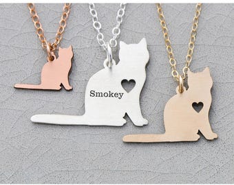 Sterling Silver Cat Necklace: Custom Name Pet Memorial