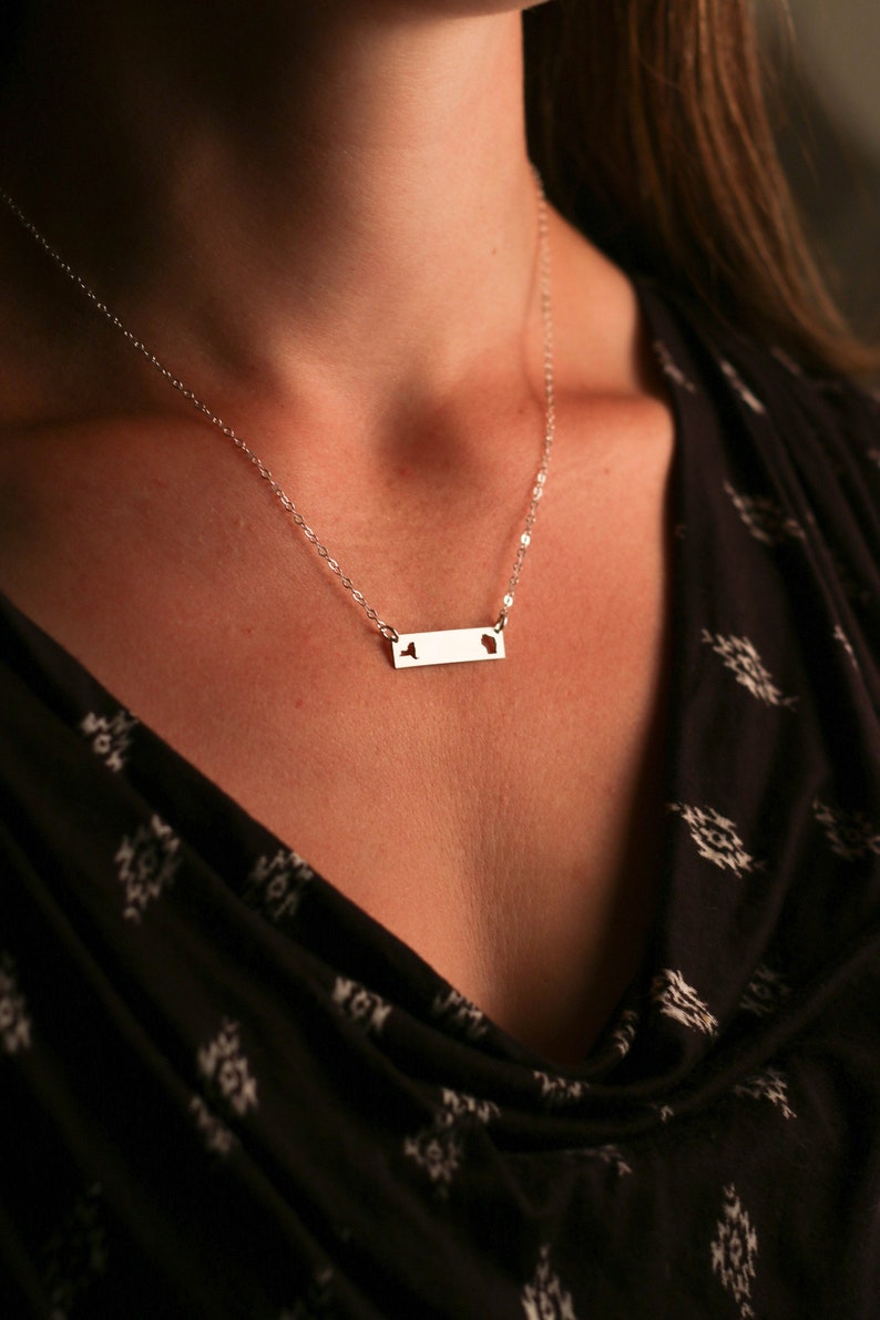 Best Friend Necklace Going Away Gift Moving Necklace Friendship Jewelry State Bar Long Distance Relationship Three Friends Gift Graduate image 2