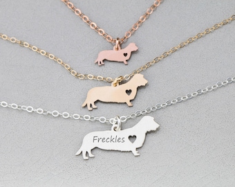 Collar personalizado de perro salchicha de pelo largo: Regalo de plata de ley para amantes de los perros salchicha