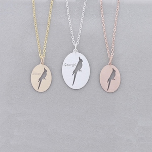 Personalized Cockatiel Necklace: Sterling Silver Bird Charm, Custom Engraved Pendant