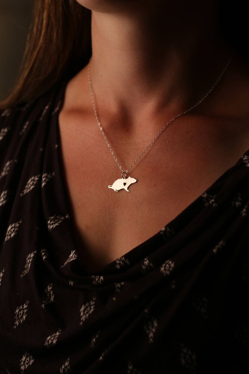 Rat ketting Sterling zilveren knaagdier huisdier rat cadeau Gepersonaliseerde huisdier verlies charme Schattig uniek cadeau dierenvriend charme Aangepaste rat naam afbeelding 2