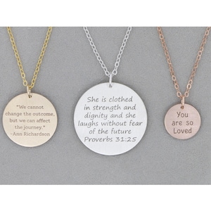 Life Mantra Custom Quote Necklace • Sterling Silver 14K Gold Fill • Personalized Phrase Jewelry • Book Song Lyric Scripture Verse • Favorite