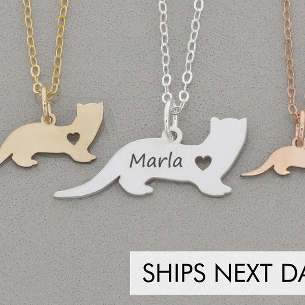 Ferret Gift Pet Ferret Necklace • Sterling Silver Personalized Rodent Charm • Custom Weasel Engraved Ferret Loss Memorial Pendant Rose Gold