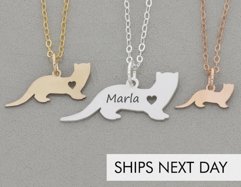 Ferret Gift Pet Ferret Necklace Sterling Silver Personalized Rodent Charm Custom Weasel Engraved Ferret Loss Memorial Pendant Rose Gold image 1